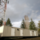 A radio tower behind a modular trailer in King County, Seattle, WA., March 3, 2021.